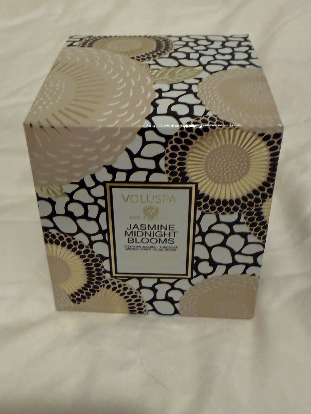 Voluspa Jasmine Midnight Blooms Decorative Box in Cream & Black